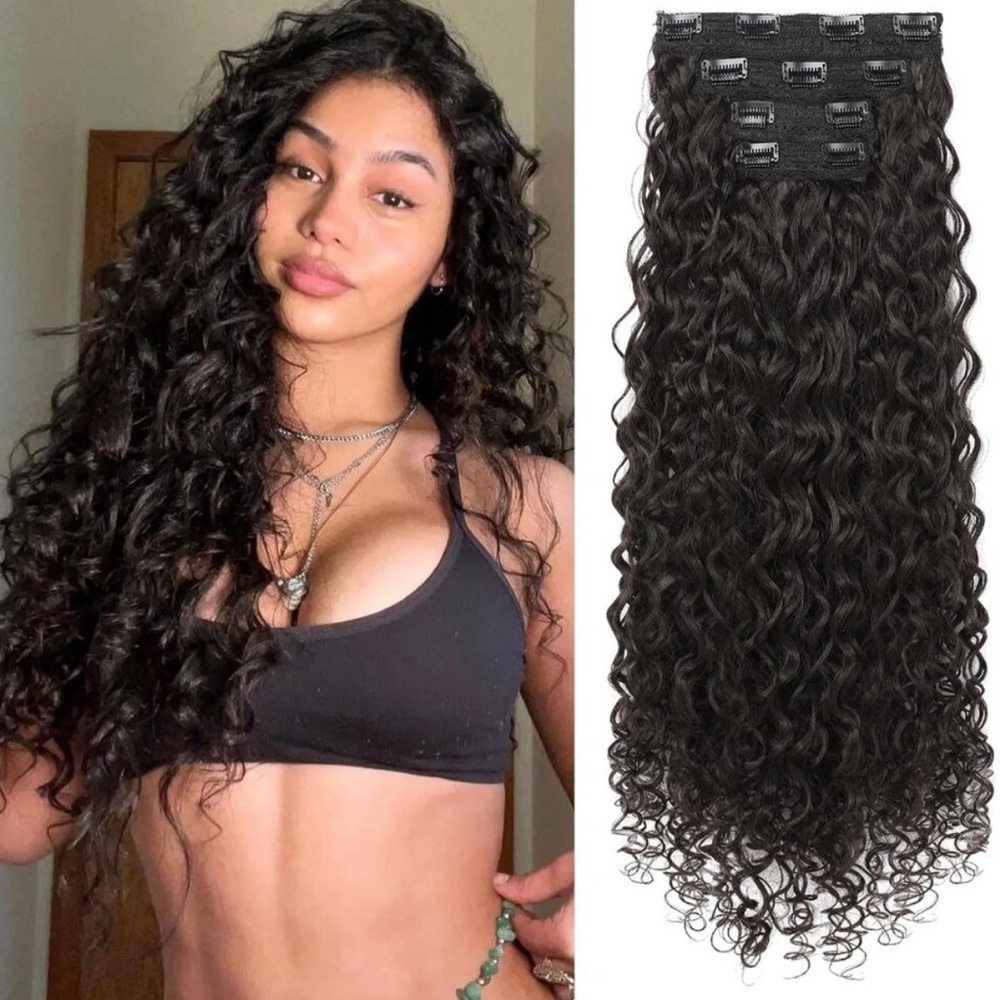 4PC Clip in Hair Extensions, DARK BROWN Curly Hair Extensions NEW